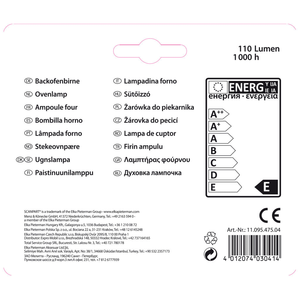 Scanpart Ovenlamp E14 15W 300Gr Buis A2