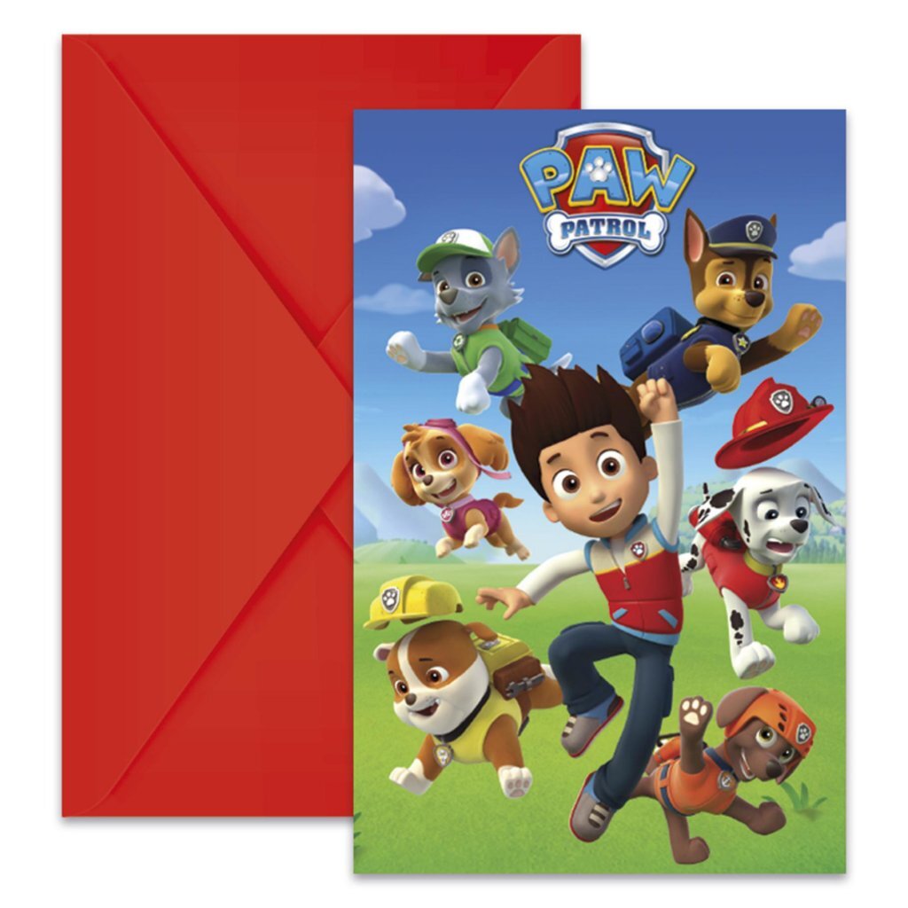 Paw Patrol Uitnodigingen + Enveloppen 6 Stuks