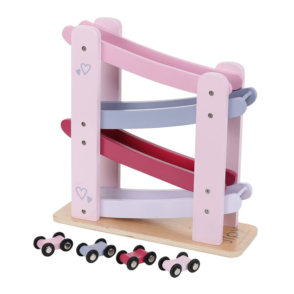 Jipy Houten Autobaan + 4 Auto&#039;s Roze