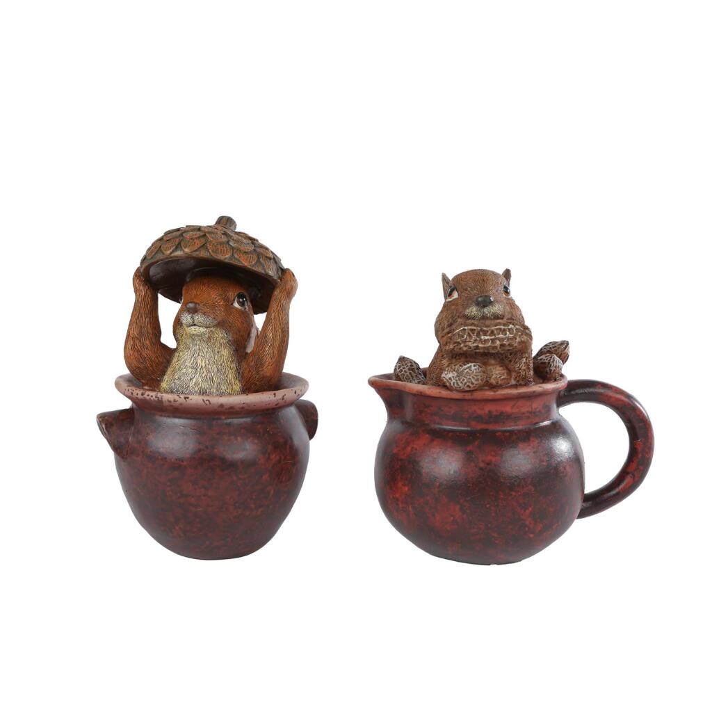 Sculptuur Eekhoorn in Pot 11.5x10.3x17 cm Assorti