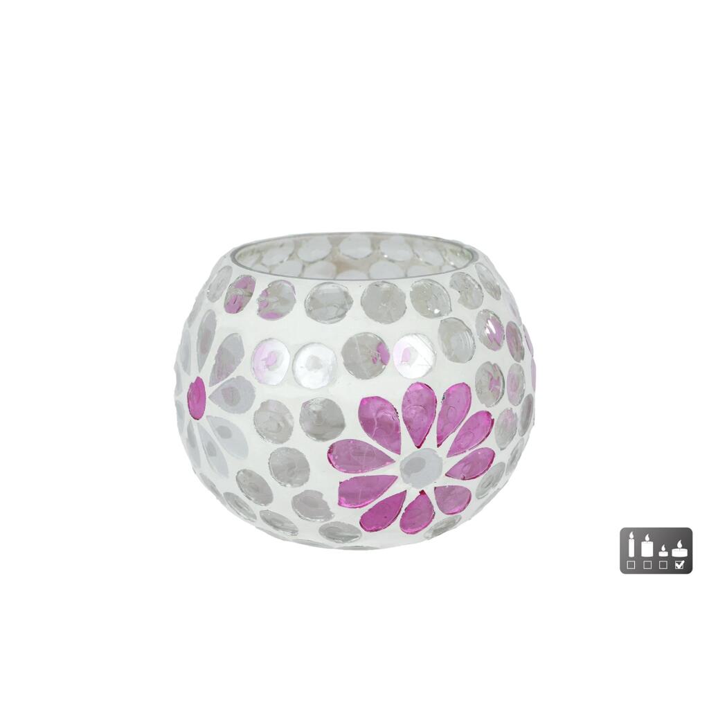 Glazen Windlicht Holly 9x8x8 cm Wit/Roze